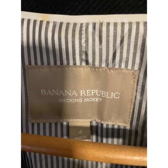 Banana Republic Jacket Womens 4 Black Wool Hacking Blazer Elbow Patch Lined - Picture 3 of 9